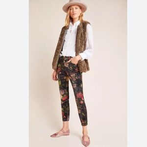 PILCRO ANTHROPOLOGIE WOMEN VELVET HIGH RISE SKINNY ANKLE CROPPED FLORAL PANTS 26